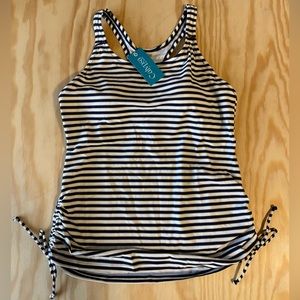 Calypsa by Modli Maya Swim Top Tankini White Navy Gold Striped